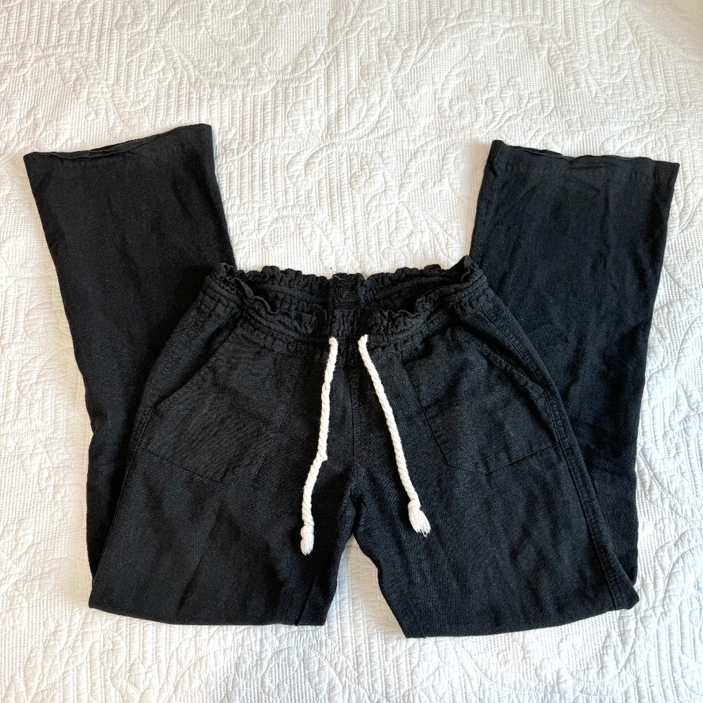 Roxy Oceanside Black Linen Blend Beach Pants Size XS